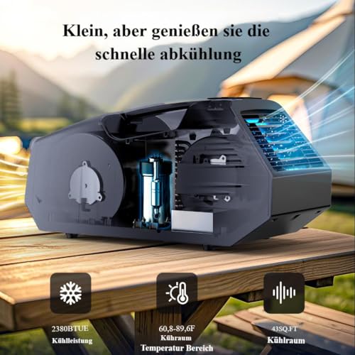 Tragbare Klimaanlage, 2380 BTU Kühlung Wohnmobil Klimagerät mit 240W, 4 Betriebsmodi,Mobile Klimaanlage für Sommer Outdoor Camping, Zelt, Garten, Reise und Wohnmobile im Freien(Keine Batteries) – Bild 3