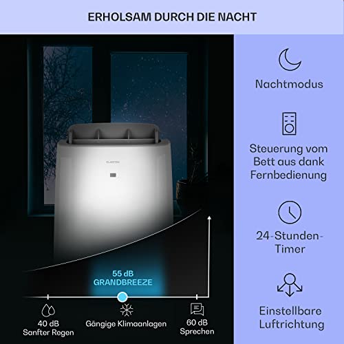 Klarstein Mobile Klimaanlage, 4-in-1 Mobiles Klimagerät, Entfeuchter, Ventilator & Nachtmodus, Klimaanlage für Räume bis 59 m², Mobile Klimaanlage mit Abluftschlauch, 12.000 BTU, 460 m³/h, Weiß – Bild 4