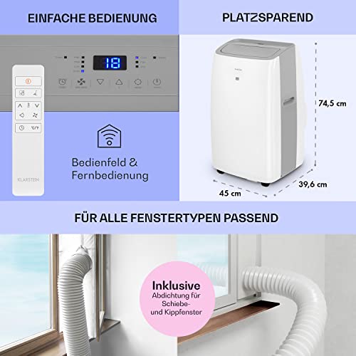 Klarstein Mobile Klimaanlage, 4-in-1 Mobiles Klimagerät, Entfeuchter, Ventilator & Nachtmodus, Klimaanlage für Räume bis 59 m², Mobile Klimaanlage mit Abluftschlauch, 12.000 BTU, 460 m³/h, Weiß – Bild 6