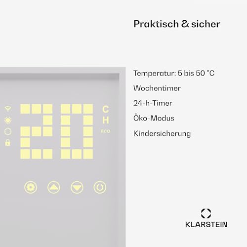 Klarstein Infrarotheizung mit Thermostat, 800W Elektroheizung, Smart Home Infrarotheizung zur Wandmontage, IR mit App-Steuerung & Erkennung Offener Fenster, Effizienter Feuchtraum Heizkörper CO2-Frei – Bild 5