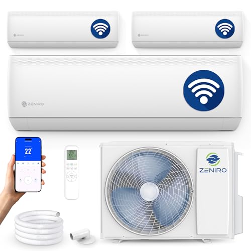 ZENIRO Multi Split Klimaanlage 3 Innengeräte Set (3 x 2,6kW) Klimagerät Air Conditioner mit Heizfunktion 21000 BTU 6,2kW A WiFi/App-Steuerung 4D AirFlow Heizen bis -20°C Vorgefüllt R32