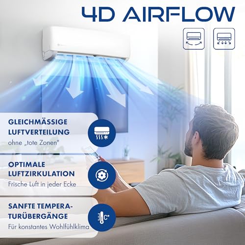 ZENIRO Multi Split Klimaanlage 3 Innengeräte Set (3 x 2,6kW) Klimagerät Air Conditioner mit Heizfunktion 21000 BTU 6,2kW A WiFi/App-Steuerung 4D AirFlow Heizen bis -20°C Vorgefüllt R32 – Bild 3