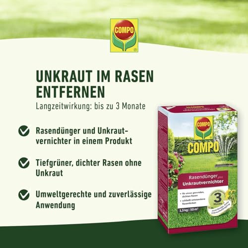Compo FLORANID Rasendünger Plus Unkrautvernichter, 3 Monate Langzeitwirkung, Feingranulat, 6 kg, 200 m² – Bild 2