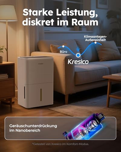 Kresico Luftentfeuchter elektrisch 50L, Entfeuchter elektrisch, Luftentfeuchter Keller für Räume bis zu 320m³/125m², Raumentfeuchter elektrisch mit Ablaufschlauch, Filter, Timer, 10 J. Gar. – Bild 3