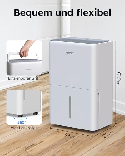 Kresico Luftentfeuchter elektrisch 50L, Entfeuchter elektrisch, Luftentfeuchter Keller für Räume bis zu 320m³/125m², Raumentfeuchter elektrisch mit Ablaufschlauch, Filter, Timer, 10 J. Gar. – Bild 6