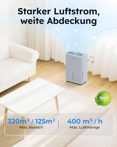 Kresico Luftentfeuchter elektrisch 50L/24H, Entfeuchter elektrisch Keller, Raumentfeuchter elektrisch für Räume bis zu 320m³/125m², Timer, Ablaufschlauch, Filter, 10 J. Gar – Bild 5
