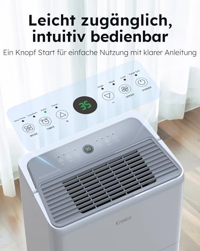 Kresico Luftentfeuchter elektrisch 50L/24H, Entfeuchter elektrisch Keller, Raumentfeuchter elektrisch für Räume bis zu 320m³/125m², Timer, Ablaufschlauch, Filter, 10 J. Gar – Bild 7