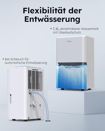 Kresico Luftentfeuchter elektrisch 50L/24H, Entfeuchter elektrisch Keller, Raumentfeuchter elektrisch für Räume bis zu 320m³/125m², Timer, Ablaufschlauch, Filter, 10 J. Gar – Bild 8