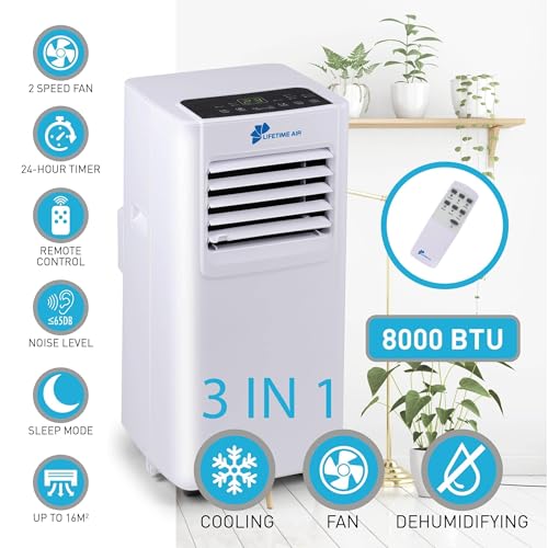 Lifetime Air Klimaanlage Mobil - Klimagerät, Luftentfeuchter und Ventilator - Entfeuchter mit Abluftschlauch - Luftkühler 65dB - Air Conditioner bis zu 16m2 - Fernbedienung und Timer - 8000BTU – Bild 7