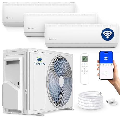 ZENIRO Multisplit Klimaanlage 3 Innengeräte Set (3 x 3,5kW) Klimagerät Air Conditioner mit Heizfunktion 27000 BTU 5,3kW A WiFi/App-Steuerung 4D AirFlow Heizen bis -20°C Vorgefüllt R32