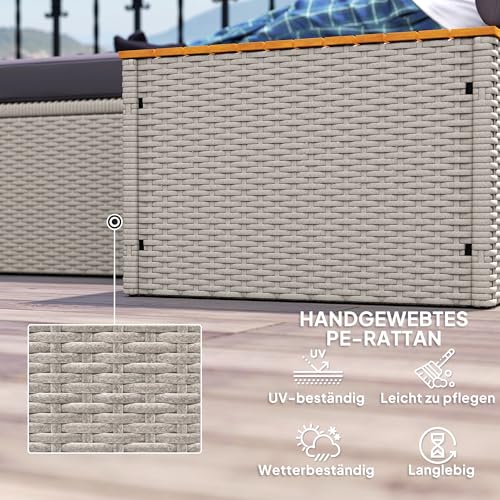Outsunny Polyrattan Sonnenliege für 2 Personen Doppelliege mit Fußhocker Stauraum Schirmloch wetterfest Gartenliege 320kg Belastbar Gartenmöbel Liegestuhl Relaxliege für Garten 125x114x72,5 cm Grau – Bild 5