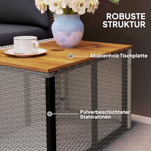 Outsunny Polyrattan Sonnenliege für 2 Personen Doppelliege mit Fußhocker Stauraum Schirmloch wetterfest Gartenliege 320kg Belastbar Gartenmöbel Liegestuhl Relaxliege für Garten 125x114x72,5 cm Grau – Bild 6