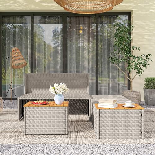 Outsunny Polyrattan Sonnenliege für 2 Personen Doppelliege mit Fußhocker Stauraum Schirmloch wetterfest Gartenliege 320kg Belastbar Gartenmöbel Liegestuhl Relaxliege für Garten 125x114x72,5 cm Grau – Bild 8