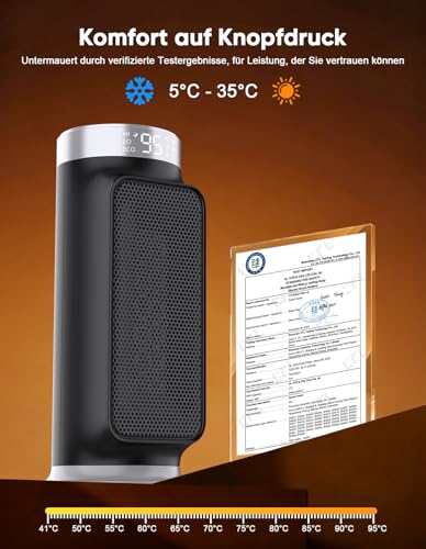 Wlep Intelligenter Heizlüfter Energiesparend, 1800W PTC Heater mit WLAN/App/Alexa/Google-Sprachsteuerung für den Innenbereich, Heizen & Kühlen 2 in 1, Heizer für bad, Home Office, Schlafzimmer – Bild 7