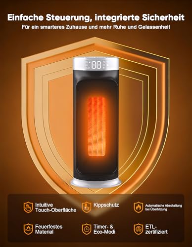 Wlep Intelligenter Heizlüfter Energiesparend, 1800W PTC Heater mit WLAN/App/Alexa/Google-Sprachsteuerung für den Innenbereich, Heizen & Kühlen 2 in 1, Heizer für bad, Home Office, Schlafzimmer – Bild 8