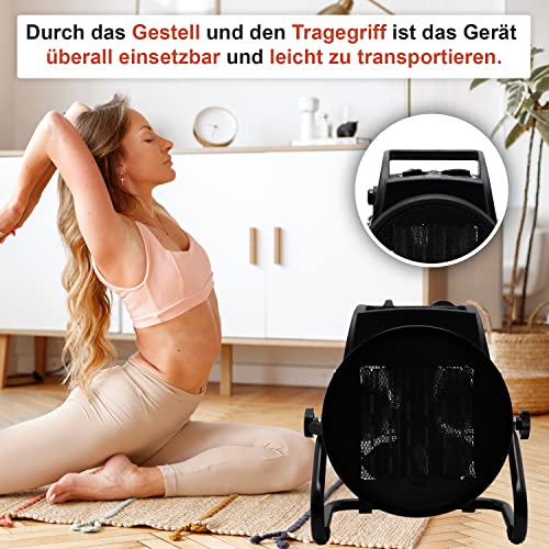 Tronitechnik® 3000W Elektroheizer Heizlüfter Bauheizer Keramik Heizstrahler elektrisch Heizgerät mit Thermostat Elektroheizer mit 3 Heizstufen, Heizgebläse für Innen- und Außen – Bild 3