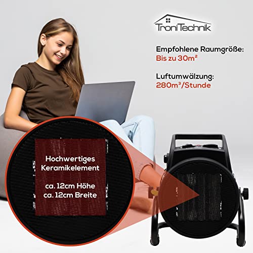 Tronitechnik® 3000W Elektroheizer Heizlüfter Bauheizer Keramik Heizstrahler elektrisch Heizgerät mit Thermostat Elektroheizer mit 3 Heizstufen, Heizgebläse für Innen- und Außen – Bild 5