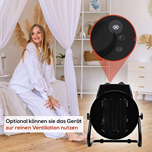 Tronitechnik® 3000W Elektroheizer Heizlüfter Bauheizer Keramik Heizstrahler elektrisch Heizgerät mit Thermostat Elektroheizer mit 3 Heizstufen, Heizgebläse für Innen- und Außen – Bild 9