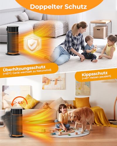 HiLUNDA 2000W Energiesparend Heizlüfter Leiser – PTC Keramik Schnell Heizstrahler mit Fernbedienung, Timer, 70°-Schwenkfunktion, LED-Anzeige für den Einsatz im Büro, Schlafzimmer, Bad, Zuhause – Bild 5