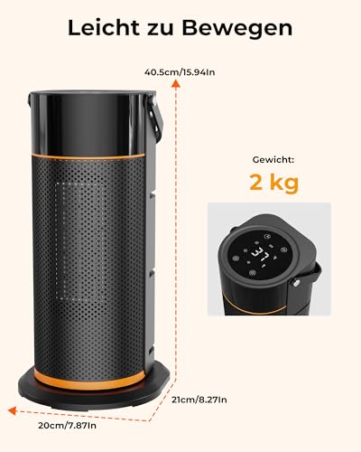 HiLUNDA 2000W Energiesparend Heizlüfter Leiser – PTC Keramik Schnell Heizstrahler mit Fernbedienung, Timer, 70°-Schwenkfunktion, LED-Anzeige für den Einsatz im Büro, Schlafzimmer, Bad, Zuhause – Bild 7
