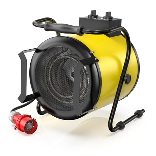 DAHTEC Industrie Heizgerät 9kw Heizlüfter Große Räume mit Thermostat & 3 Heizstufen Bauheizer Bautrockner Heizgebläse mit Tragbarer Griff für Garage, Baustelle