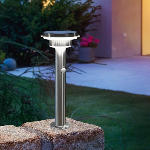 Esotec Solar PIR Standleuchte Tini 45, Edelstahl Gehäuse, Li-Ion Akku, Bewegungsmelder, LED Solarleuchte, Außenleuchte, Gartendeko, Wegeleuchte, silber, H=45,5cm, außen, winterfest, outdoor, 102596 – Bild 2