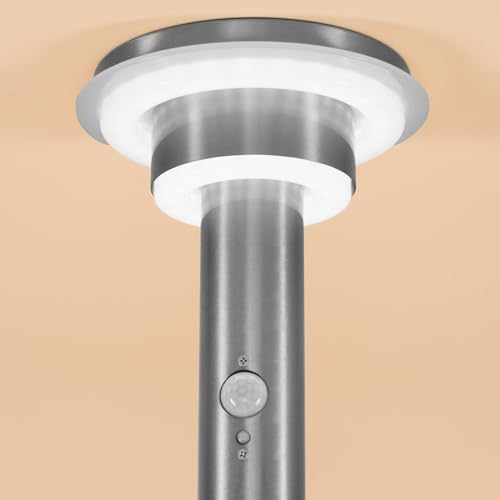 Esotec Solar PIR Standleuchte Tini 45, Edelstahl Gehäuse, Li-Ion Akku, Bewegungsmelder, LED Solarleuchte, Außenleuchte, Gartendeko, Wegeleuchte, silber, H=45,5cm, außen, winterfest, outdoor, 102596 – Bild 3