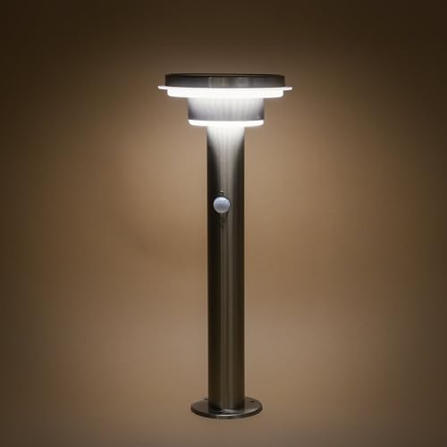 Esotec Solar PIR Standleuchte Tini 45, Edelstahl Gehäuse, Li-Ion Akku, Bewegungsmelder, LED Solarleuchte, Außenleuchte, Gartendeko, Wegeleuchte, silber, H=45,5cm, außen, winterfest, outdoor, 102596 – Bild 8