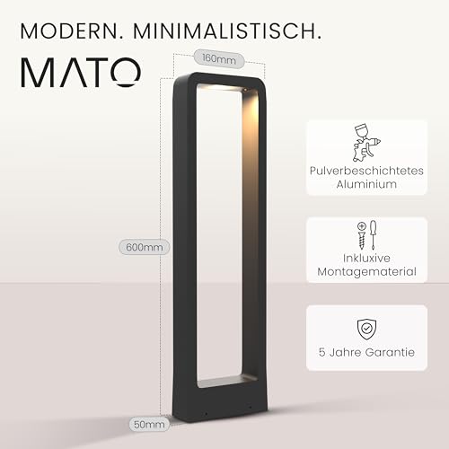 MATO Wegeleuchten Außen LED - 7W, Höhe 60cm - IP65 Outdoor Pollerleuchte aus Aluminium - Gartenbeleuchtung mit Strom, Gartenlampen, Sockelleuchte, Standleuchte, Gartenleuchten, Wegbeleuchtung – Bild 3