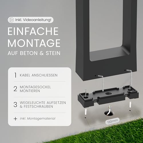 MATO Wegeleuchten Außen LED - 7W, Höhe 60cm - IP65 Outdoor Pollerleuchte aus Aluminium - Gartenbeleuchtung mit Strom, Gartenlampen, Sockelleuchte, Standleuchte, Gartenleuchten, Wegbeleuchtung – Bild 6
