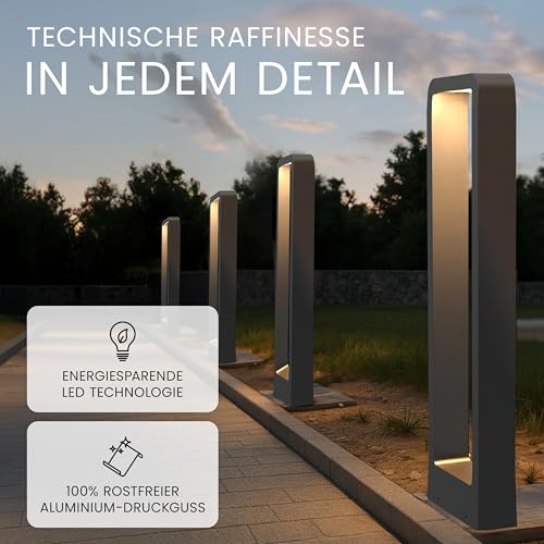 MATO Wegeleuchten Außen LED - 7W, Höhe 60cm - IP65 Outdoor Pollerleuchte aus Aluminium - Gartenbeleuchtung mit Strom, Gartenlampen, Sockelleuchte, Standleuchte, Gartenleuchten, Wegbeleuchtung – Bild 7