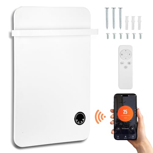 400W Infrarotheizung Wandmontage Infrarot Thermostat auf App/Wifi Touch Elektroheizung mit Fernbedienung und 1 Handtuchhalter, Infrarot-Heizung, Handtuchheizung, Weiß – Bild 2