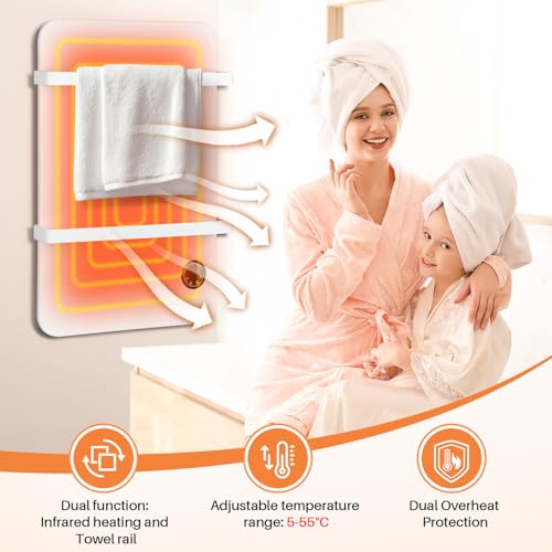 400W Infrarotheizung Wandmontage Infrarot Thermostat auf App/Wifi Touch Elektroheizung mit Fernbedienung und 1 Handtuchhalter, Infrarot-Heizung, Handtuchheizung, Weiß – Bild 4