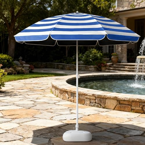 FewNvWa Sonnenschirm Camping Parasol Marktschirm Gartenschirm mit Robustem Eisenstab Und UV Schutz Wasserabweisend für Balkon Terrasse Picknick, mit Base – Bild 6