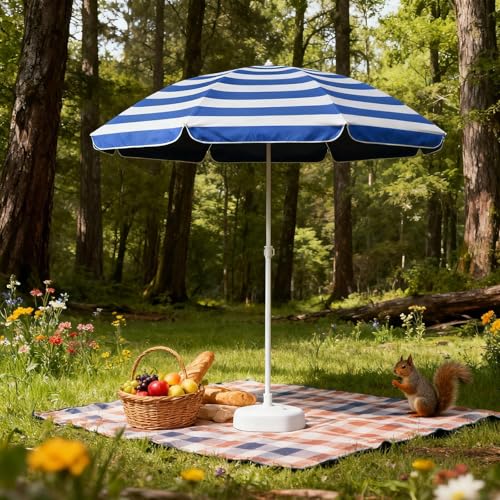 FewNvWa Sonnenschirm Camping Parasol Marktschirm Gartenschirm mit Robustem Eisenstab Und UV Schutz Wasserabweisend für Balkon Terrasse Picknick, mit Base – Bild 7