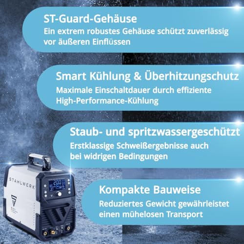 STAHLWERK Schweißgerät 2 in 1 Kombi AC/DC WIG 200 ST Digital - WIG & MMA 200 A, HF-Zündung, Spot-Funktion, Clean-Modus, IGBT, Digital-Display & Remote-Anschluss – Bild 4