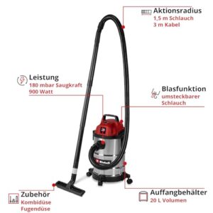 Alternative view of Einhell Nass-Trockensauger TC-VC 2045 S (900 W, 180 mbar Saugleistung, 20 L Edelstahlbehälter, Rollen, Zubehörhalterung, inkl. div. Filter und Düsen)