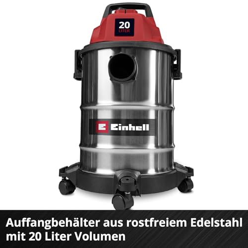 Einhell Nass-Trockensauger TC-VC 2045 S (900 W, 180 mbar Saugleistung, 20 L Edelstahlbehälter, Rollen, Zubehörhalterung, inkl. div. Filter und Düsen) – Bild 5