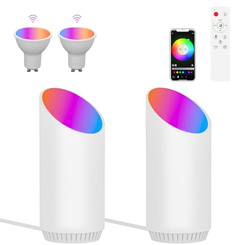 HUAEU RGBW Bodenstrahler Innen, 5W Uplight Spot für Innenräume, Smart Bodenlampe Innen mit APP & Fernbedienung, Musik-Sync & Timer-Funktion, Indirekte Beleuchtung (2er-Set Weiß)