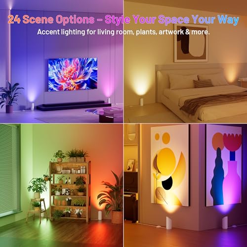 HUAEU RGBW Bodenstrahler Innen, 5W Uplight Spot für Innenräume, Smart Bodenlampe Innen mit APP & Fernbedienung, Musik-Sync & Timer-Funktion, Indirekte Beleuchtung (2er-Set Weiß) – Bild 2