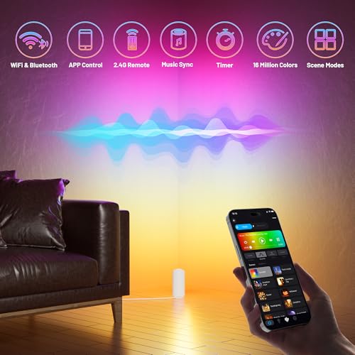 HUAEU RGBW Bodenstrahler Innen, 5W Uplight Spot für Innenräume, Smart Bodenlampe Innen mit APP & Fernbedienung, Musik-Sync & Timer-Funktion, Indirekte Beleuchtung (2er-Set Weiß) – Bild 3