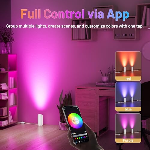 HUAEU RGBW Bodenstrahler Innen, 5W Uplight Spot für Innenräume, Smart Bodenlampe Innen mit APP & Fernbedienung, Musik-Sync & Timer-Funktion, Indirekte Beleuchtung (2er-Set Weiß) – Bild 4