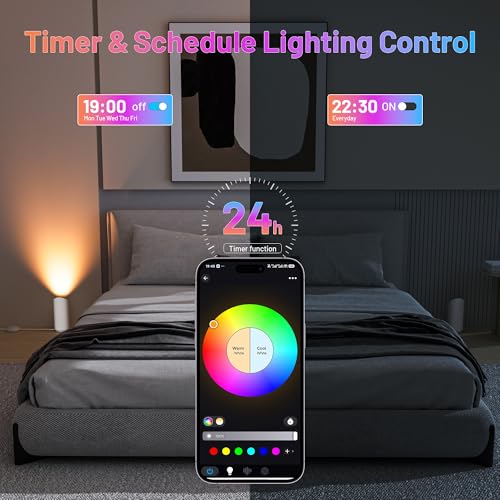 HUAEU RGBW Bodenstrahler Innen, 5W Uplight Spot für Innenräume, Smart Bodenlampe Innen mit APP & Fernbedienung, Musik-Sync & Timer-Funktion, Indirekte Beleuchtung (2er-Set Weiß) – Bild 5