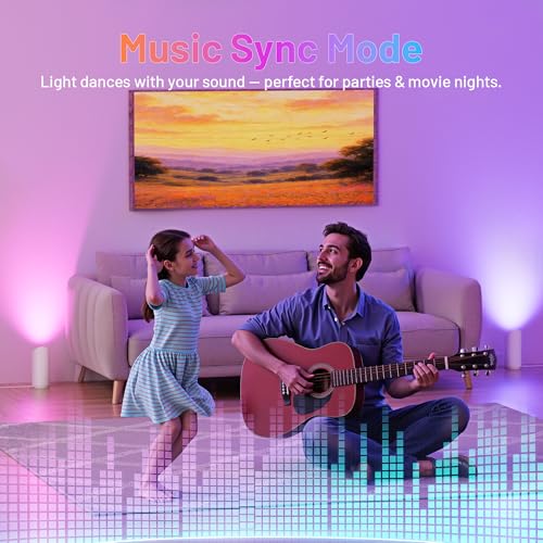 HUAEU RGBW Bodenstrahler Innen, 5W Uplight Spot für Innenräume, Smart Bodenlampe Innen mit APP & Fernbedienung, Musik-Sync & Timer-Funktion, Indirekte Beleuchtung (2er-Set Weiß) – Bild 6