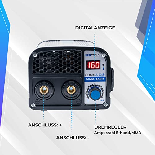 IPOTOOLS MMA-160R Elektroden Schweißgerät - IGBT Inverter Schweissgerät MMA/E-Hand mit 160 Amper/Digitale LCD Anzeige / 230V / Anti-Stick / Hot-Start / Arc-Force / Schutzschild / 7 Jahre Garantie – Bild 6