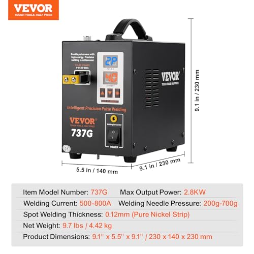VEVOR Akku-Punktschweißgerät 737G, Hochleistungs Puls-Punktschweißgerät Akku Schweißgerät Lötstation mit 2 Schweißmodi, LED-Beleuchtung für 0,12 mm reines Nickel, 18650 14500 Akku – Bild 7