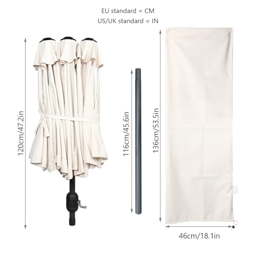VOUNOT Doppelsonnenschirm mit Handkurbel, Sonnenschirm Marktschirm Gartenschirm Terrassenschirm, Sonnenschutz, 150 x 300 cm, Beige – Bild 3