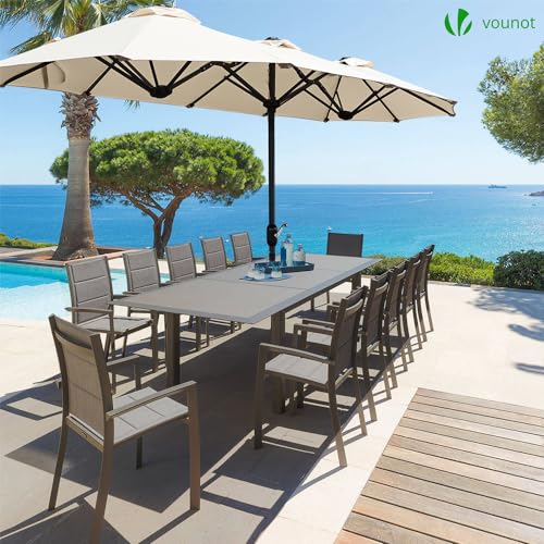 VOUNOT Doppelsonnenschirm mit Handkurbel, Sonnenschirm Marktschirm Gartenschirm Terrassenschirm, Sonnenschutz, 150 x 300 cm, Beige – Bild 6