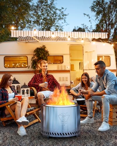Generic Rauchfreie Feuerstelle 19 Zoll, Tragbare Kamine für Camping auf der Terrasse im Freien, Feuerstelle aus Edelstahl 304 mit Abnehmbarer Aschepfanne, Ständer und Reisetasche (Sliver) – Bild 2