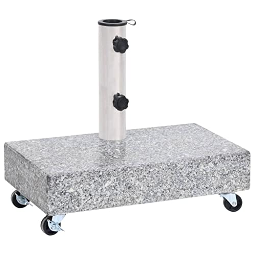 Schirmständer aus Granit mit Rollen, 25 kg rechteckiger Sockel für Ø 38/48 mm Adapter, hellgrau, für den Außenbereich, Terrassenschirmhalter, 45 x 25 x 8,3 cm, Edelstahlrohr